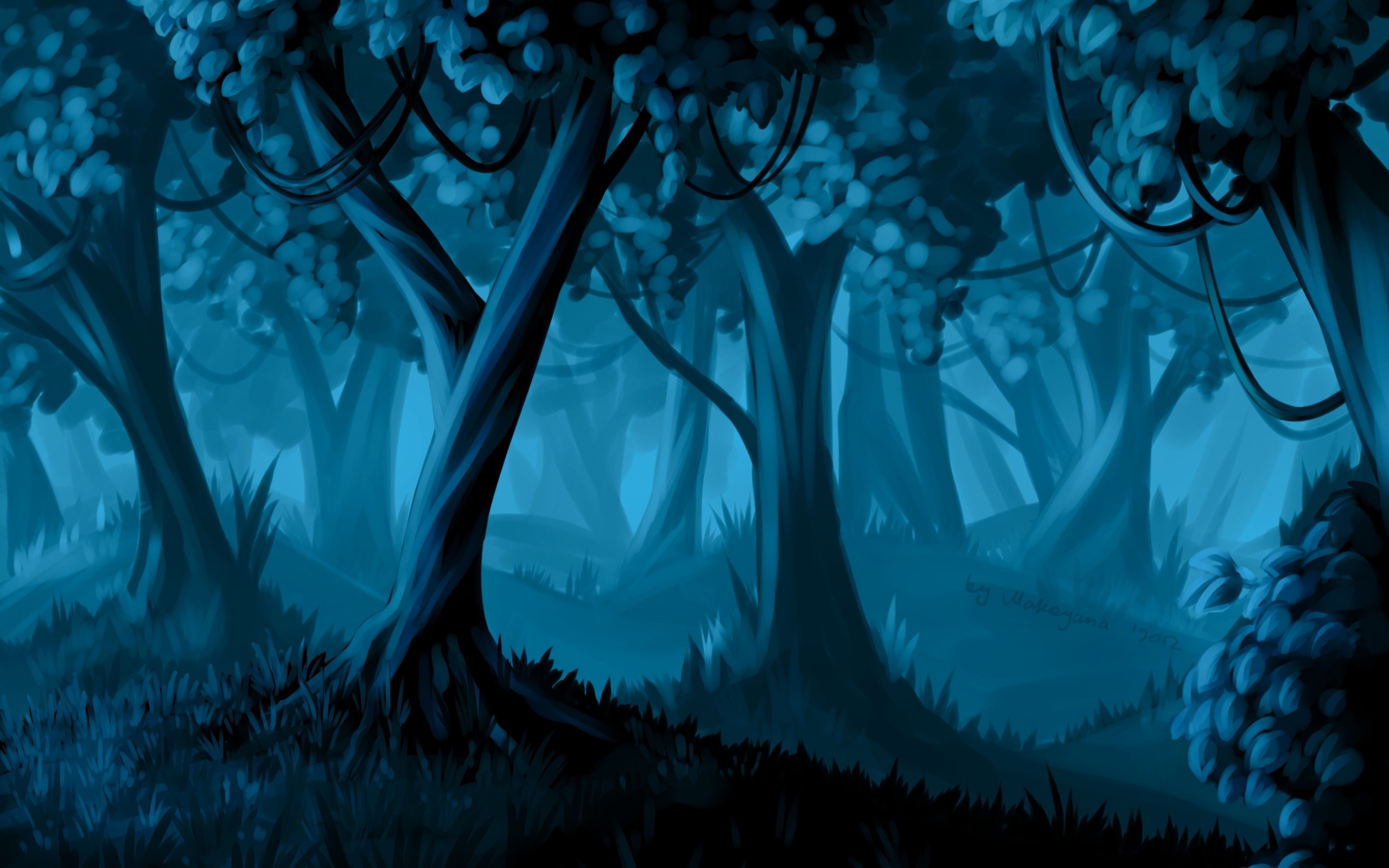 Нарисованный темный лес обои для рабочего стола, картинки и фото